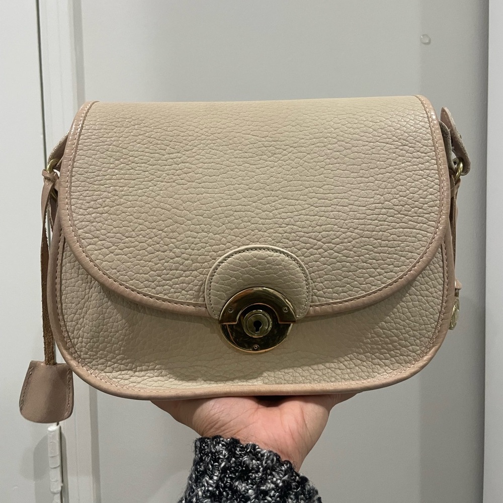 Vintage Dooney & Bourke Compartment Flap Bag in Bone with Bone Trim